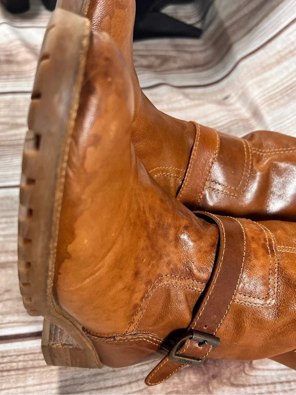 Michael Kors Women's Tan Leather Mid-Calf Buckle Boots